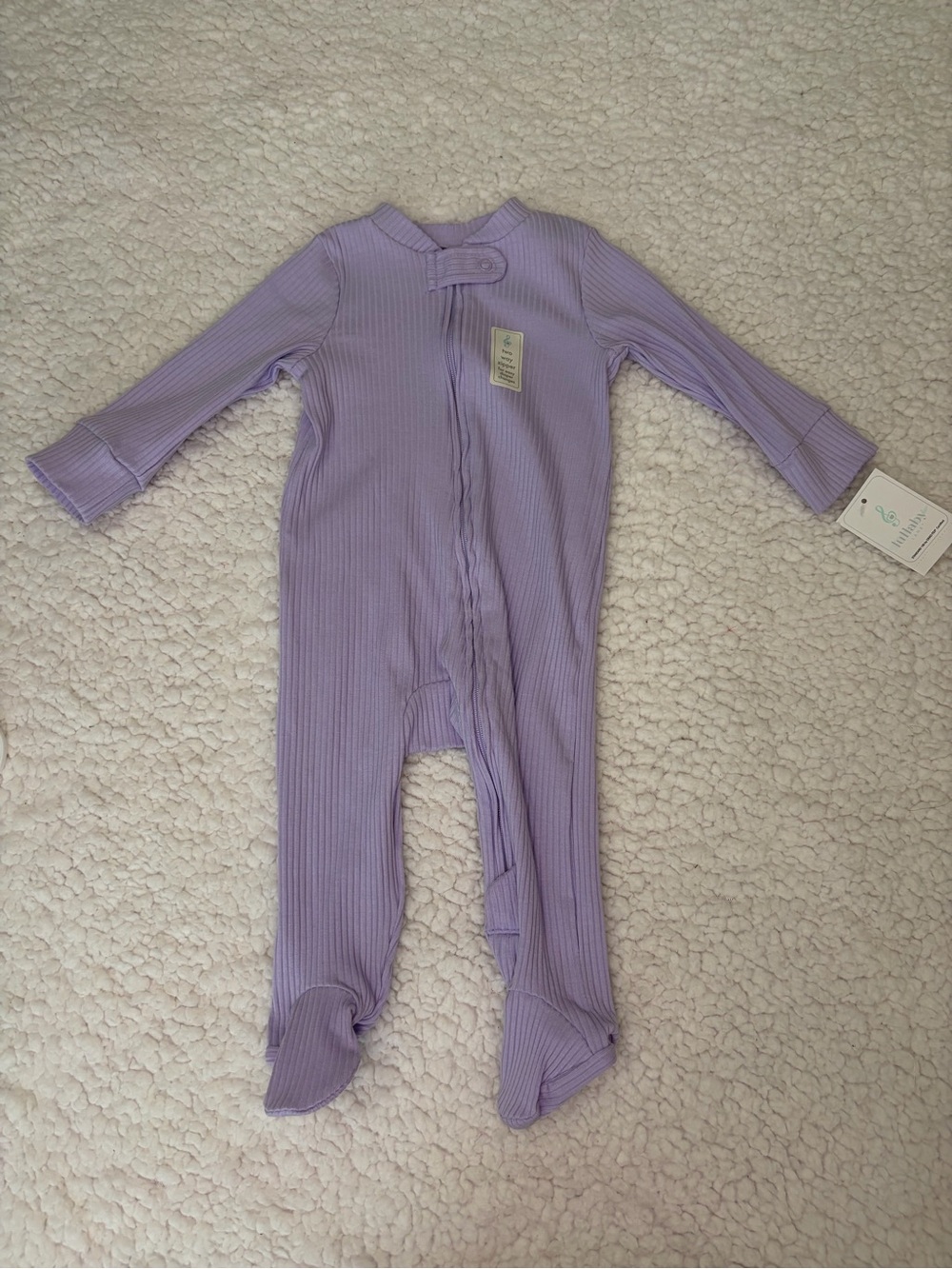 Two Way Zipper Easy Diaper Changes One-Piece Pajamas for Baby Soft Lilac Ribbed